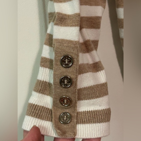 Tommy‎ Hilfiger Sweater Womens Medium Beige Striped Long Sleeve Turtle Neck Top - Picture 3 of 13